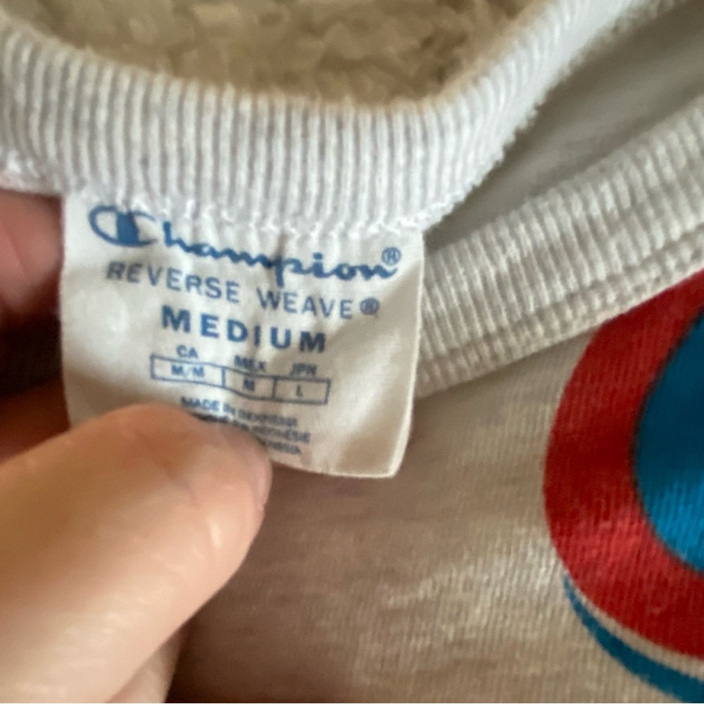 Champion Reverse Weave T Shirt Womens Medium‎ Spellout Logo Gray Red Blue - Picture 4 of 8